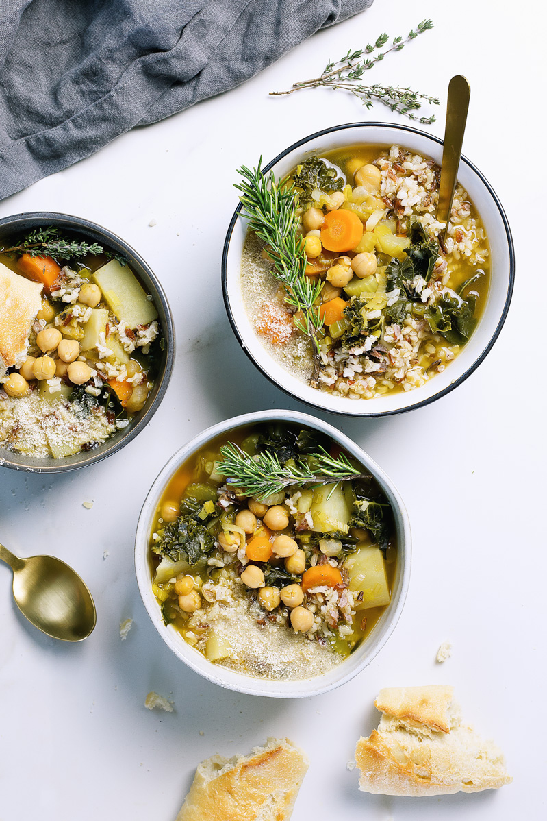 Chickpea Soup by Pasta-based. Hearty, warm, vegetable-filled, chunky, fortifying soup with carrots, celery, leeks, potatoes, garlic, kale, and chickpeas.