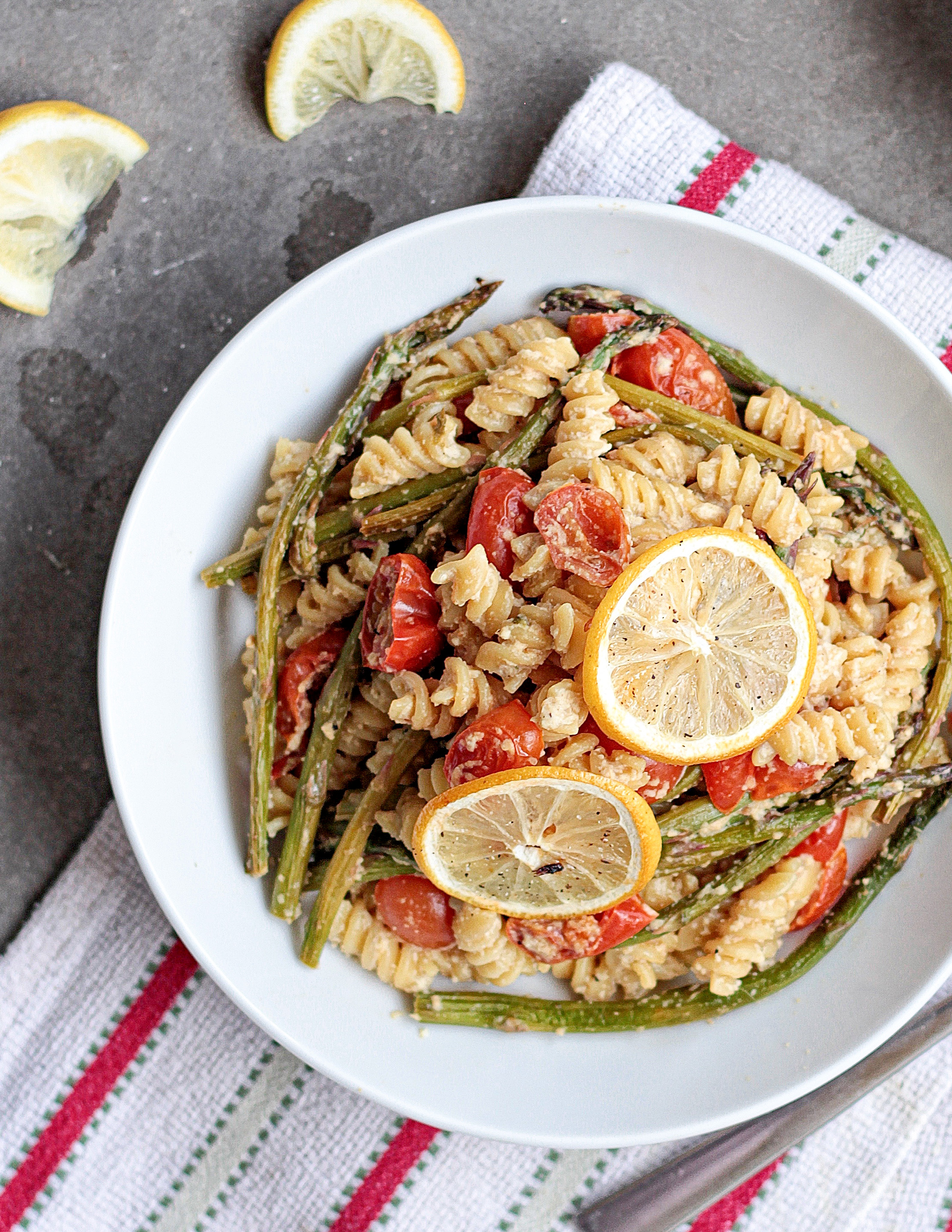 Cashew Alfredo Lemon Sauce with Roasted Asparagus