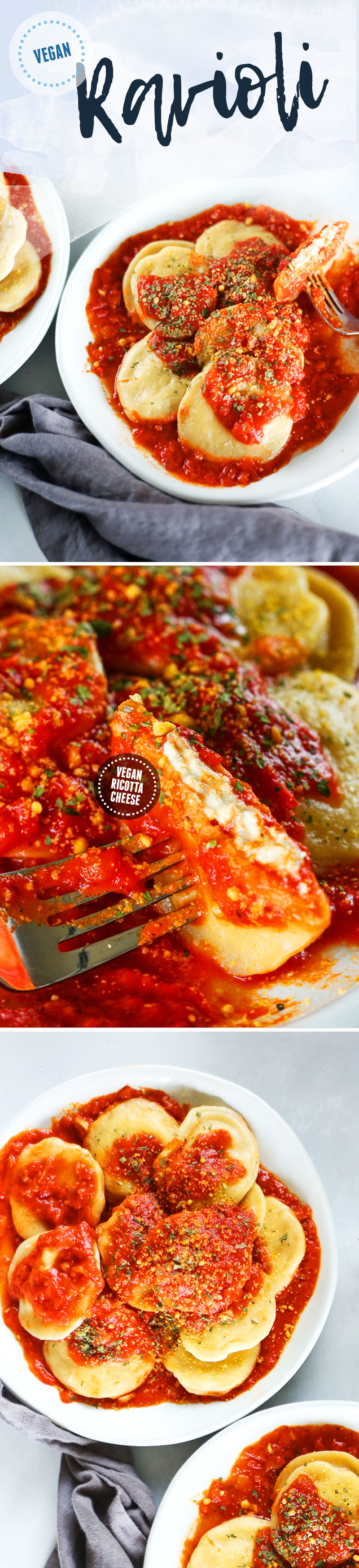 Easy, Simple Homemade VEGAN Ravioli Recipe with Vegan Tofu Almond Ricotta Cheese and Homemade Marinara Tomato Sauce #vegan #ravioli #italian #vegancheese