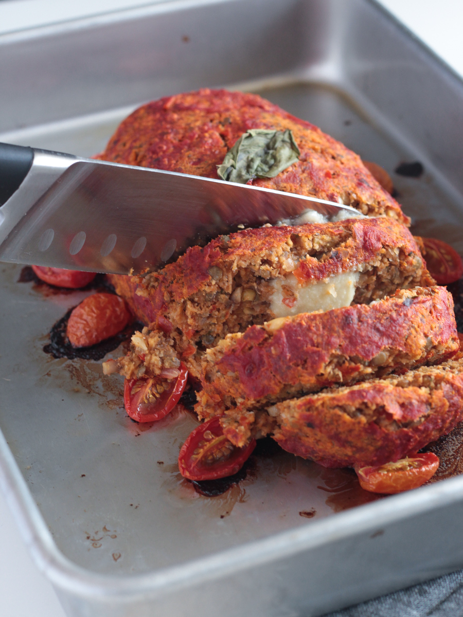 Vegan Italian Meatloaf with Mozzarella Cheese