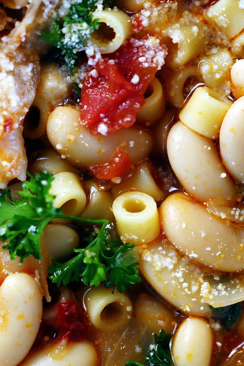 Pasta Fagioli by Pasta-based. White beans, ditalini pasta, fresh parsley, fresh marinara sauce, onions and garlic in vegetable broth makes this warm, hearty soup perfect for January.