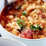 Pasta Fagioli by Pasta-based. White beans, ditalini pasta, fresh parsley, fresh marinara sauce, onions and garlic in vegetable broth makes this warm, hearty soup perfect for January.