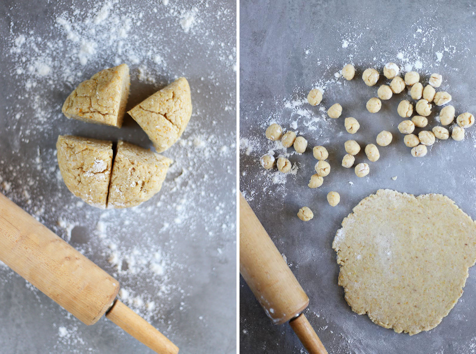 Vegan Struffoli / Italian Honey Balls by Pasta-based. Divide the dough into four equal parts before rolling into small balls.