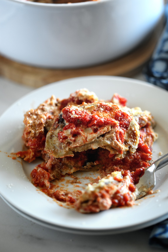 Vegan Baked Eggplant Parmesan Recipe with Fried Eggplant, Marinara Tomato Sauce, and Cashew Cream by Pastabased - Vegan Italian Cooking