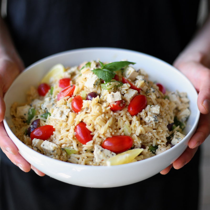 Vegan Orzo Pasta Salad with Tofu Feta by Pasta-based