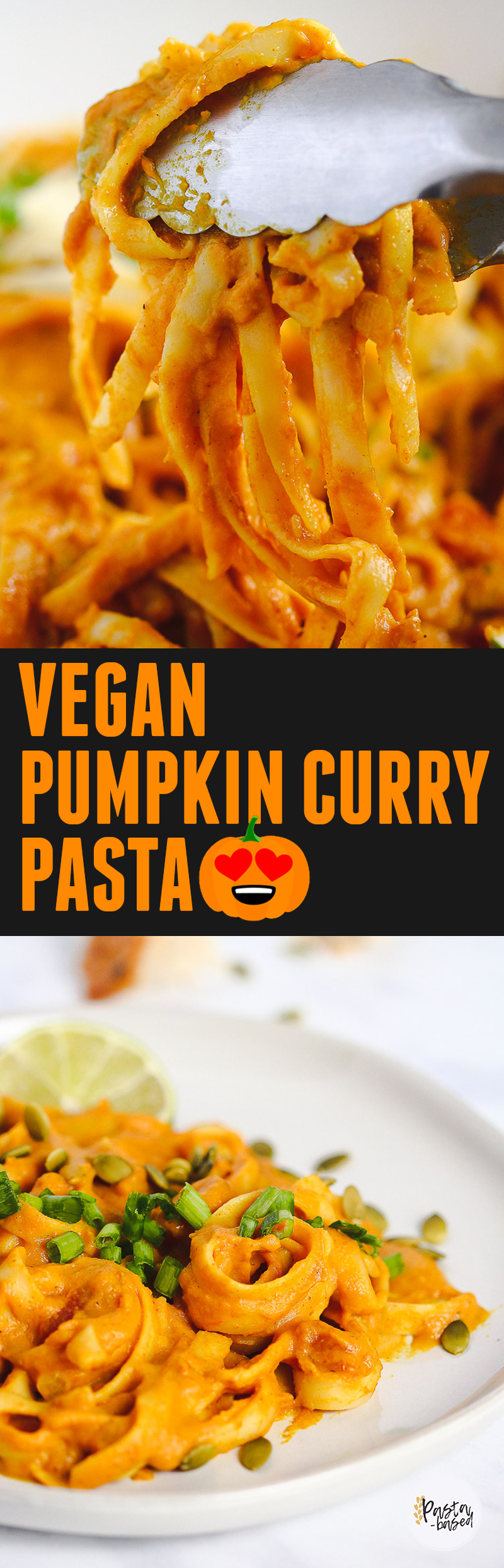 This Vegan Pumpkin Curry Pasta uses less than 10 ingredients and comes together in 15 minutes. Easy. Creamy. Cozy. Warm. Flavorful.